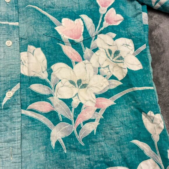 Vtg Kahala Hawaiian Shirt Mens L Blue, White Floral Print Button Up Vacation - Picture 2 of 9